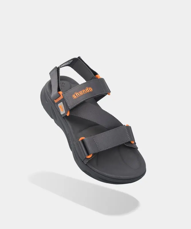 Giày SHONDO Nam Nữ Sandal  Đi Học Đi Chơi F8 Ver.2 Thời Trang Êm Ái Màu Xám Đậm F8M2222 đế bằng cao 4cm 5