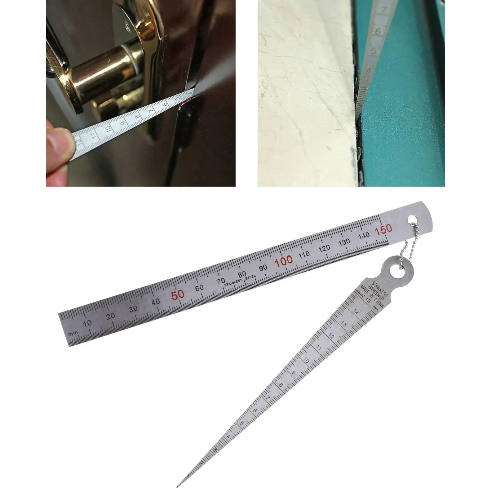 Tirus untuk Tolok Jurang & Pembaris Lurus, Bahan Keluli Tahan Karat, Julat Pengukuran 1-15mm dan 1-15cm, Pembaris Kedalaman, Alat Pemeriksaan Lubang, Pengukuran Dimensi