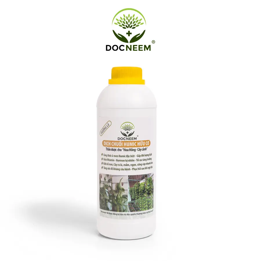 Dịch chuối Humic hữu cơ DOCNEEM cho đất trồng hoa hồng, lan, cây cảnh, bông to, hoa sai, đậm màu, lâu tàn, dung tích 1 lít