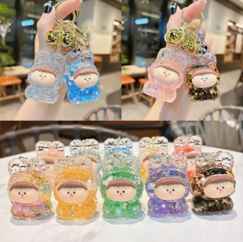 [SIZE TO] Móc Khóa Mô Hình Charm Nước Kim Tuyến Labubu Thỏ Rùa Decor Trang Trí 1