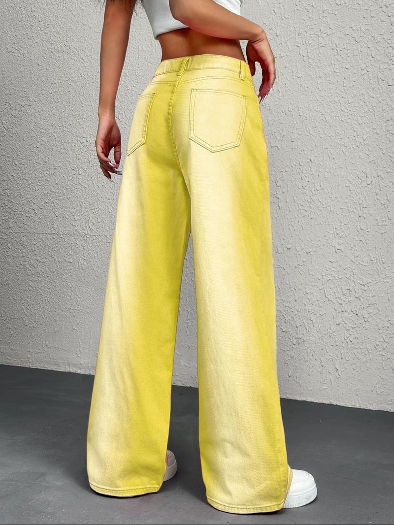 Product Introduction of Women's Ombre Print Pocket Flare Leg Jeans, Street Fashion Casual Denim Trousers for Daily Wear, Ladies Bottoms for Fall & Winter 8