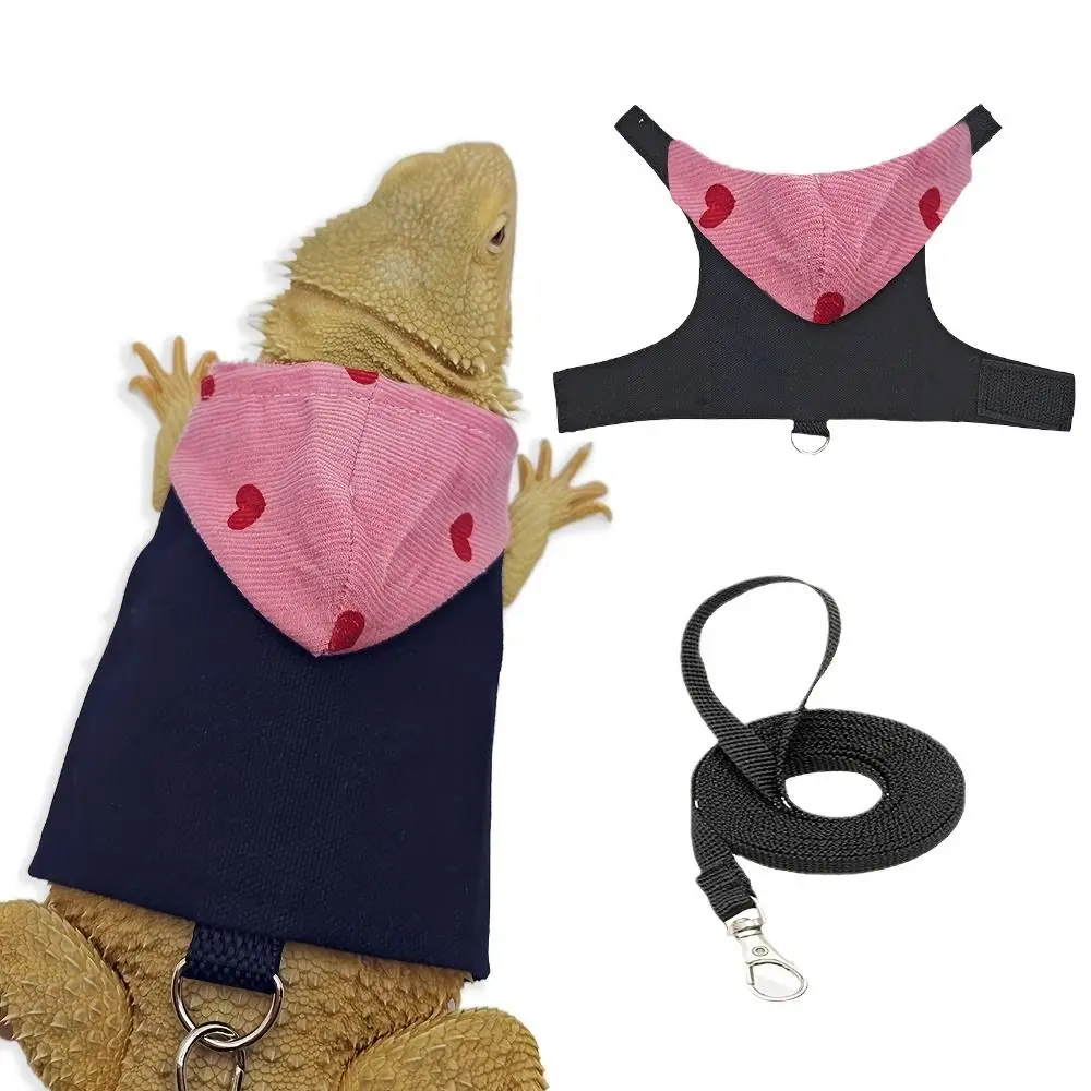 Fashion Adjustable Lizard Rope Bearded Dragon Lizard Hoodie Colorful Canvas Lizard Harness Vest with Leash Comfort Reptile Outdoor Chest Harness Walking