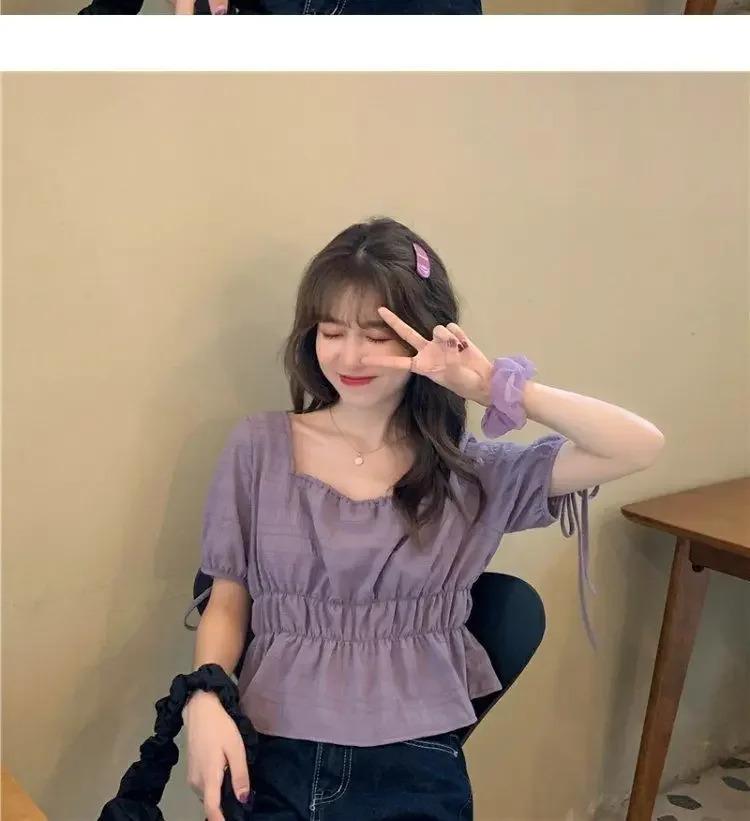 Product Introduction of Áo Phông Nữ, Cổ Vuông, Tay Phồng, Áo Ngắn, Thiết Kế Đẹp, Phong Cách Hàn Quốc Độc Đáo Thích Hợp Cho Mùa Hè, Áo Sơ Mi Búp Bê, Áo Sơ Mi ngắn Tay Nữ 11