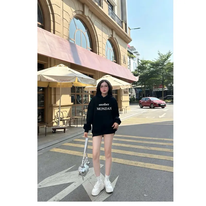 Áo hoodie nỉ tàu chữ Monday form thụng nam nữ tới 72kg Top Thun hoodie 3