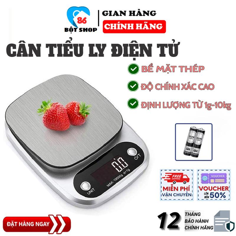  Cân tiểu ly điện tử mini cân điện tử mini nhà bếp 1g - 10 kg màn hình led hiển thị  bề mặt thép không rỉ độ chính xác cao cân tiểu ly điện tử + kèm pin xịn  TẶNG KÈM 2 PIN  