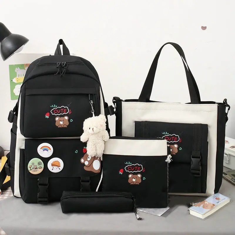 Set 4 món - gấu cute Đeo Vai Backpack Balo