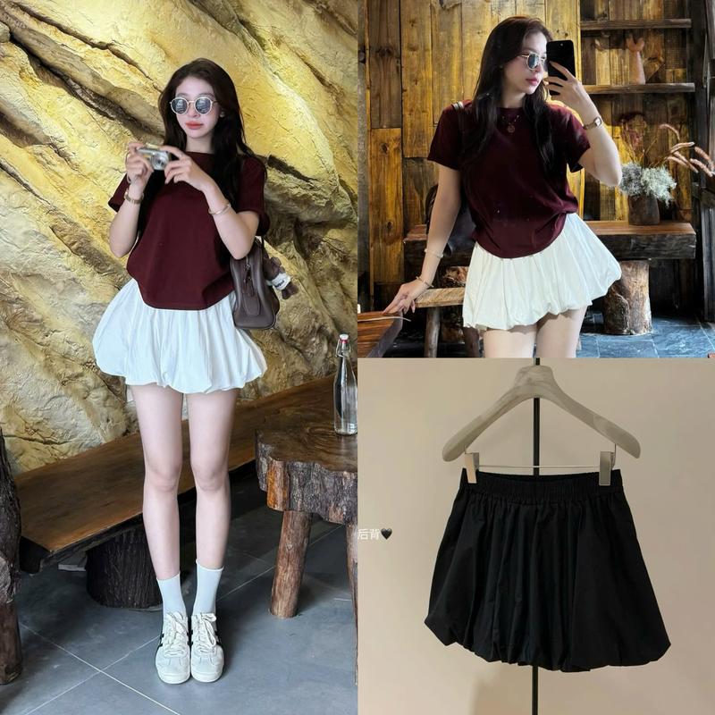 (ẢNH OLDSCHOOL) Chân váy bí phồng chất dù dáng ngắn có lót quần trong Doudou