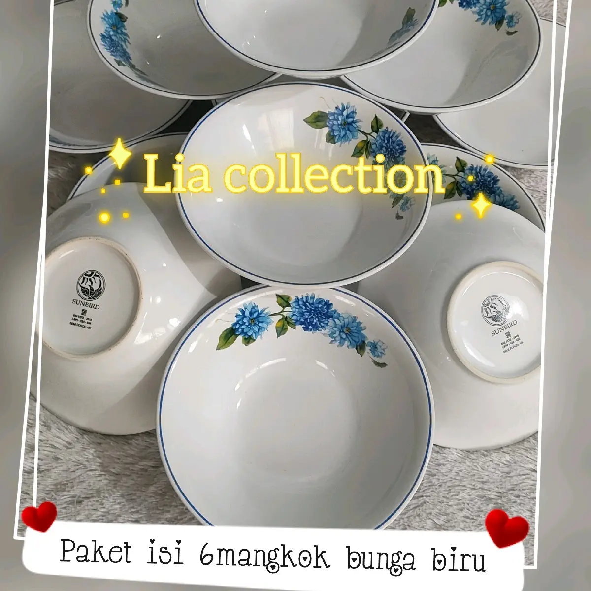 Mangkuk bunga biru sunbird(isi 6 pcs) Mangkok Gold Putih keramik