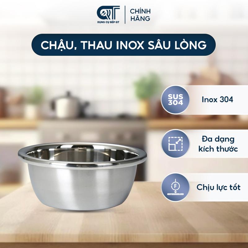  Chậu Thau Inox Cao Cấp Sâu Lòng Trộn Thức Ăn 16 đến 30cm - QT KITCHENWARE 
