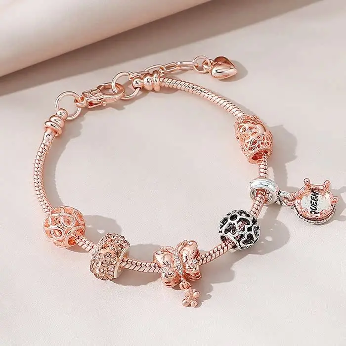 Gelang Tangan Wanita PAND0RA Charms DIY  Rantai Titanium Bracelet Serut Bangle Klip Gamora Original Hati Simpel dan Elegant 6