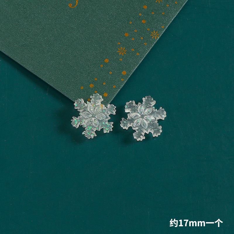 Product Introduction of 10pcs Christmas resin accessories glitter semi transparent snowflakes DIY phone cases, hair clips, holes, shoes, refrigerator patches, car keys, small ornaments, decorations 7