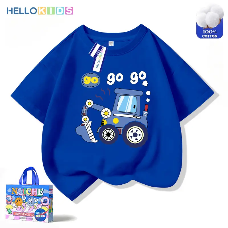 Áo Thun ngắn Tay Thời Trang Trẻ Em, 100% Cotton, Thiết Kế Máy Xúc Hoạt Hình Mới, Dành Cho Bé Trai, Áo Dáng Rộng 3