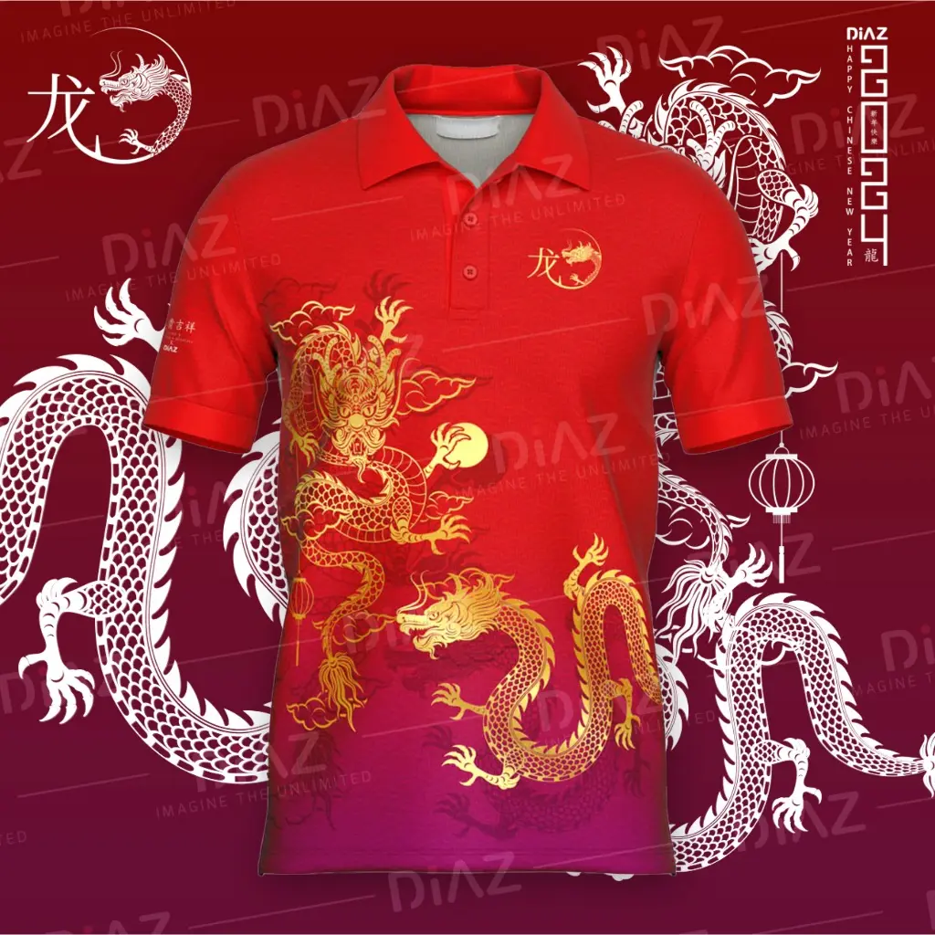 เสื้อโปโลพิมพ์ลายมังกรปีใหม่ 2025 การออกแบบซูมิโตโมแบบเต็มรูปแบบ อเนกประสงค์ และสไตล์ลำลอง คุณภาพสูง สุภาพบุรุษ Shirt