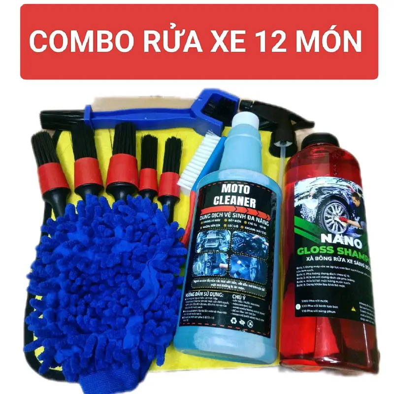 12 Món Rửa Xe Đầy Đủ 1000ml Xà Bông Rửa Xe 850ml Super Clean Rửa Sên Chuyên Dụng Và 10 Món Phụ Kiện Lau Xe ru axe cọ vesinh sen tayrua khan tay combo 11 x abong 1