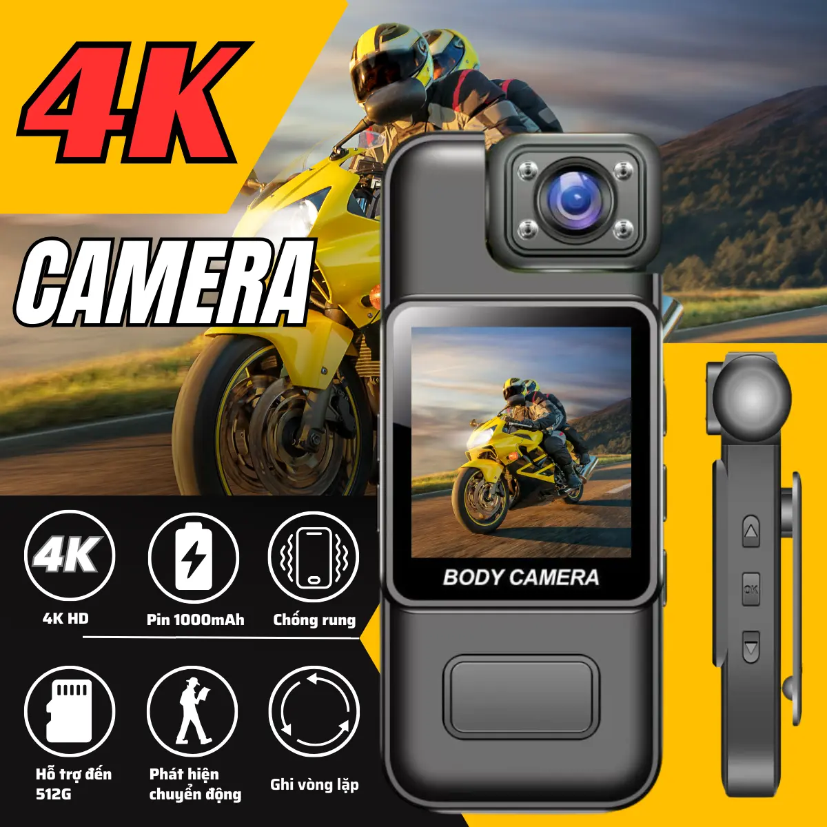 Camera Hành Trình Xe Máy 180 độ - Camera Mini Có Màng Hình LCD - Máy Quay Mini 4K Kết Hợp Ghi Âm, Camera quay phim mini - Camera 4K