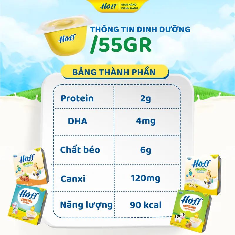 Váng sữa Hoff cho bé ăn dặm mix vị bổ sung dinh dưỡng canxi HMO MFGM DHA vitamin D3 khoáng chất hỗ trợ phát triển trí não hỗ trợ tăng cường miễn dịch 4 lốc (16 hộp x 55g) 3