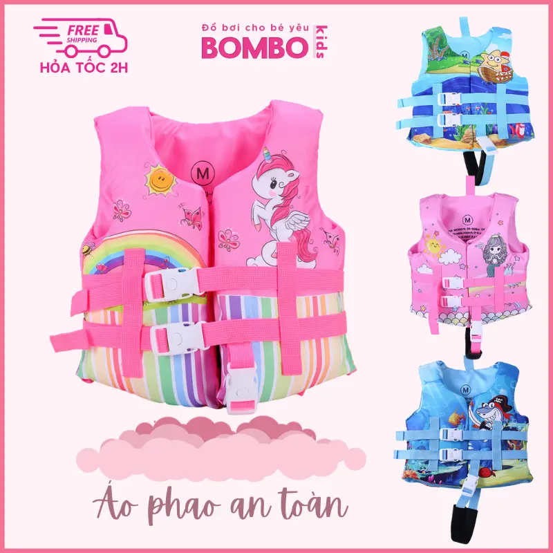Áo phao bơi xốp cao cấp an toàn tiện lợi cho bé đi biển, đi bơi họa tiết hoạt hình đáng yêu