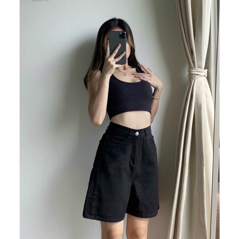Quần Sọt Ngố Lửng Ống Rộng Nữ Chất Bò Lưng Cao - Quần jean ngố cạp cao nữ 5