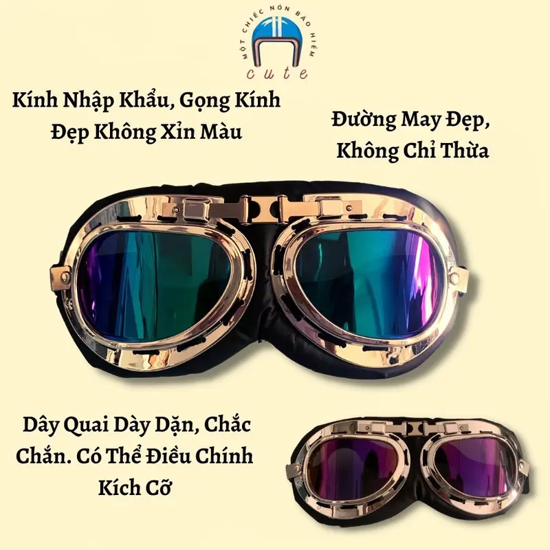 Nón Bảo Hiểm Trơn Màu Kèm Kính Phi Công, Mũ Bảo Hiểm Nửa Đầu Kèm Kính Phi Công CUTE SHOP 2
