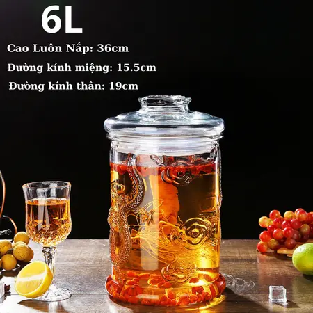 Bình Ngâm Thủy Tinh Dáng Trụ Có Hoa Văn Rồng 6 Lít  ( DUNG TÍCH THỰC 5.2 LÍT ) 3