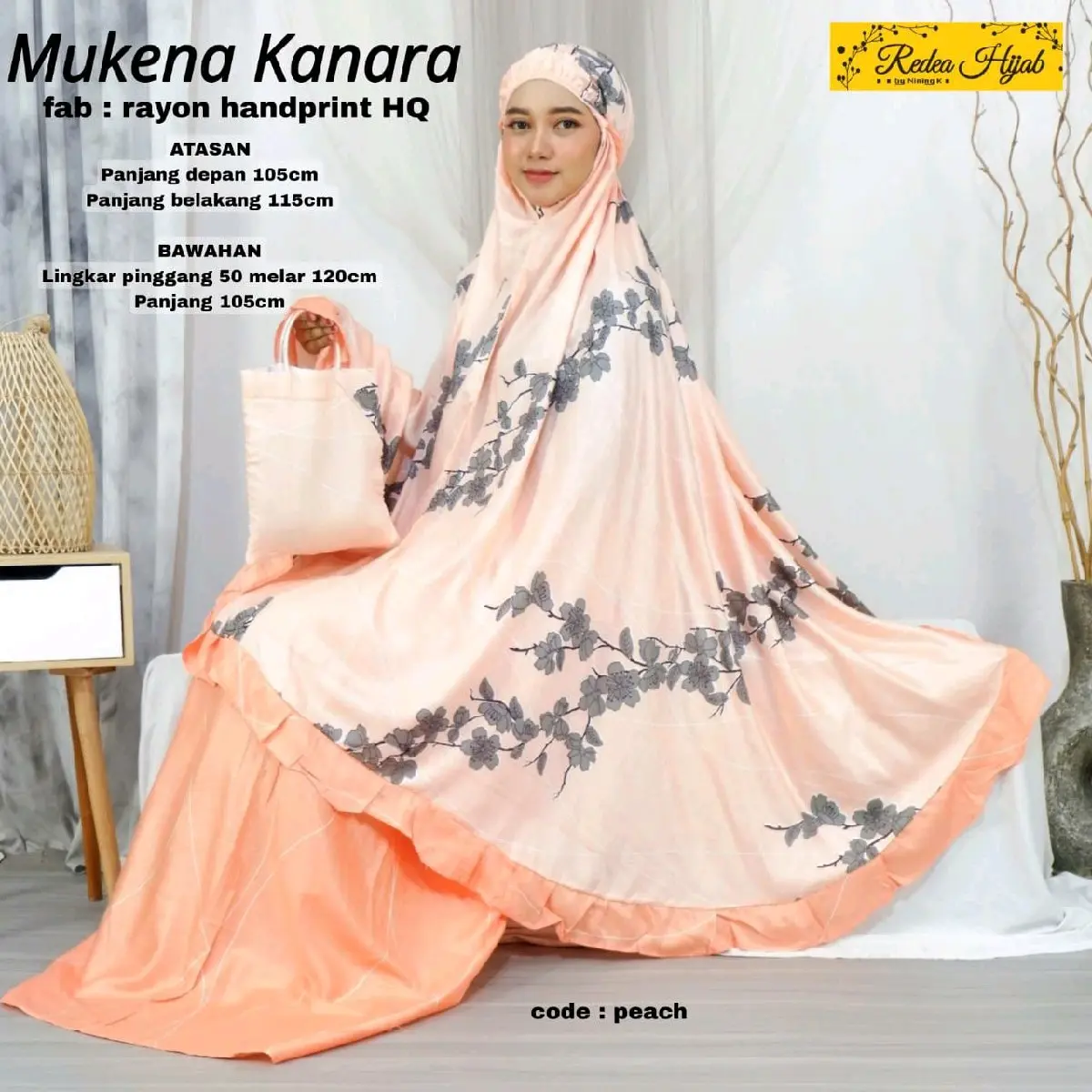 Mukena Kanara Bahan Rayon Handprint Lingkar Pinggang Karet Melar sampai 120 Muslim cm mukena rayon cantik bahan adem Nyaman Panjang Mukenah Dewasa Remaja