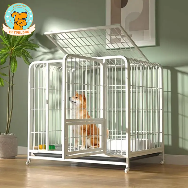màu trắng chuồng chó size bé，Chuồng chó ống vuông, chó vừa và lớn, cửa lớn nhỏ, nhà của chó  size king