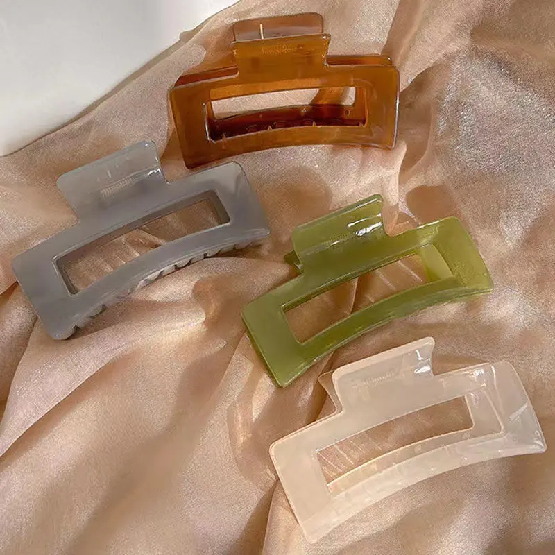 Minimalist Square Bun Hair Claw, Women's Elegant Jelly-Colored Acrylic Shark Clip, Hair Accessory for Back of Head