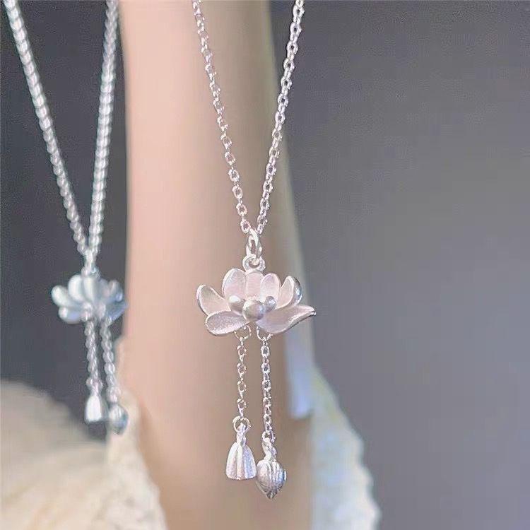 Product Introduction of Lotus Tassel Necklace for Women New Popular Item Good Luck Lotus Pendant New Chinese Style Niche 0