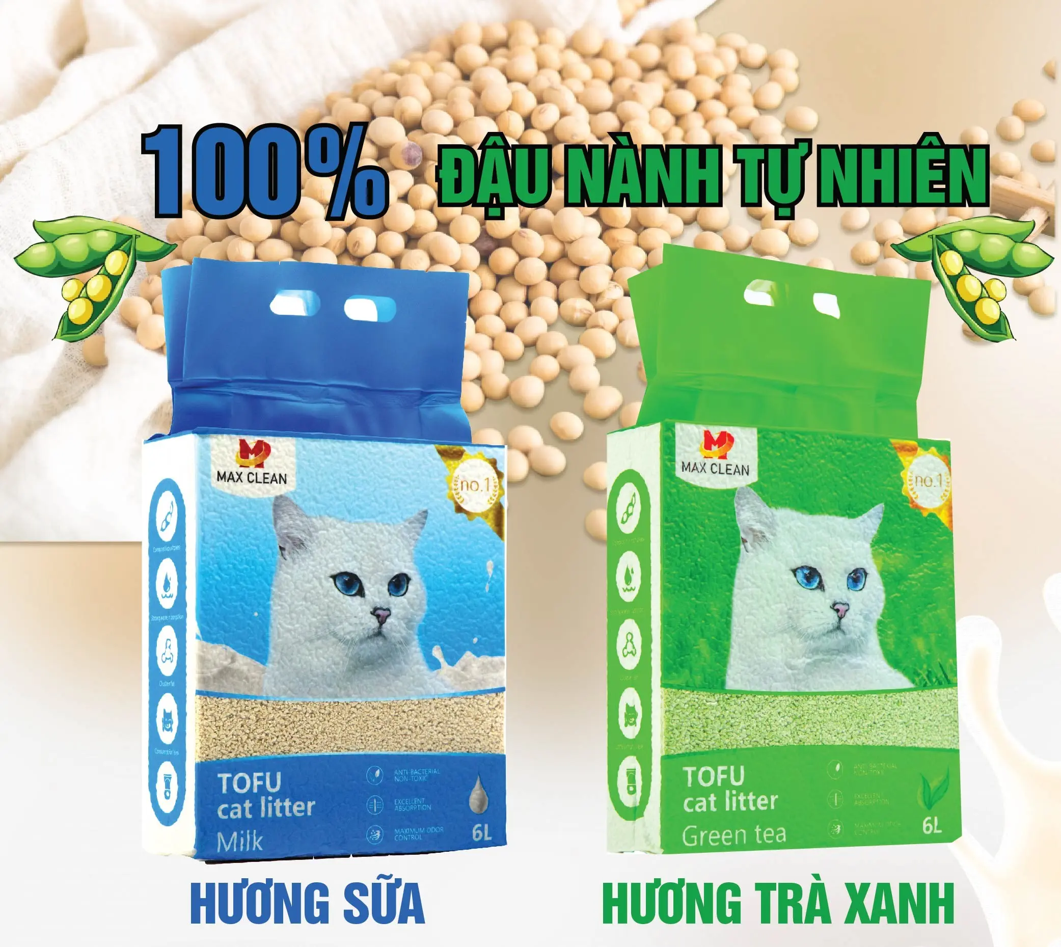 MAX CLEAN Cát vệ sinh đậu nành hạt nhuyễn mèo