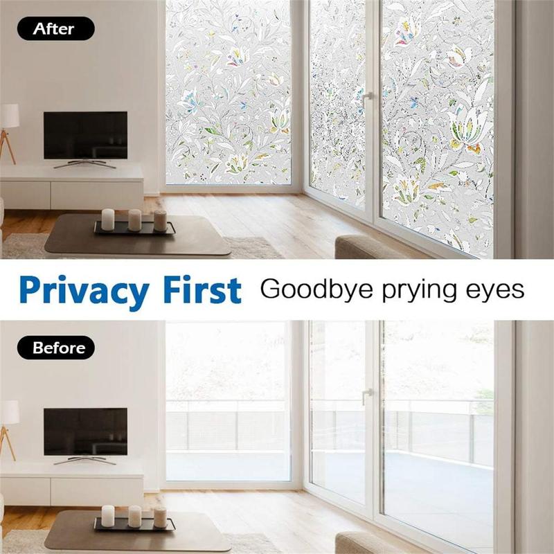 Tulip Pattern Window Film, 1 Roll Decorative Window Privacy Film, 3D Stained Glass Window Sticker, Anti-UV Sun Blocker Heat Control for Home, Ornaments 7