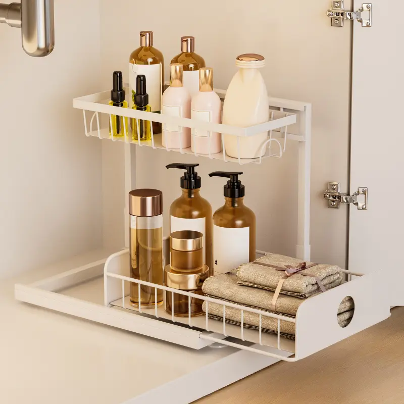 Bathroom sink storage rack, household sink, cabinet underneath, pull-out bathroom layered storage rack