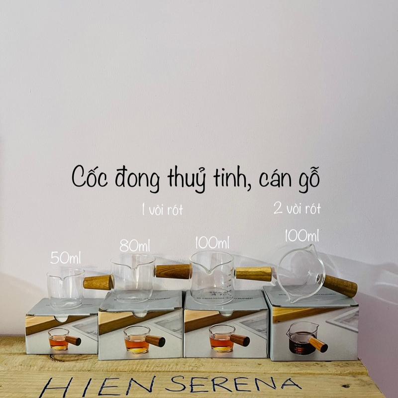 Cốc đong cà phê, sữa đặc, sốt matcha Thủy Tinh , chất liệu thủy tinh, cán gỗ cao cấp cân _