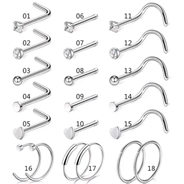 1PCS Anting Hidung NoseStud Nostrill Ring Hoop Septum Stainless Steel Perempuan Laki-laki