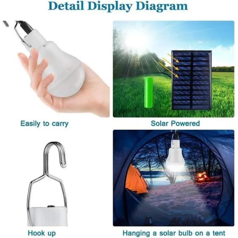 Đèn LED bóng đèn năng lượng mặt trời, không thấm nước, sử dụng ngoài trời, 5V, sạc USB, treo, đèn chạy bằng ánh sáng mặt trời khẩn cấp, Cầm Tay và mạnh mẽ, thích hợp cho sử dụng trong nhà 2