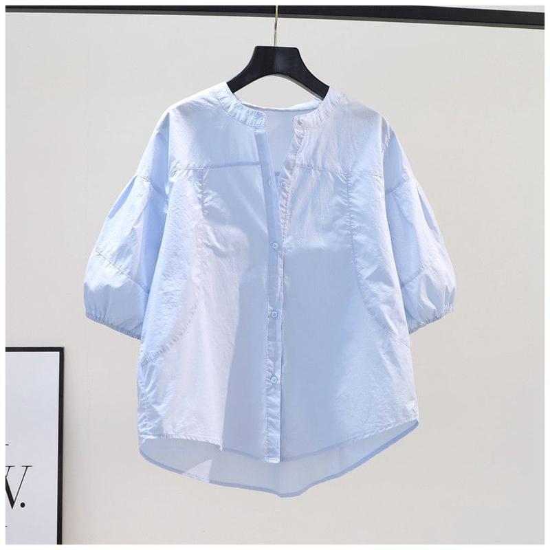 Product Introduction of Áo Sơ Mi Cho Nữ, Phong Cách Công Sở Thường Ngày Thiết Kế Trơn Tay Phồng, Thanh Lịch, Áo Thường Ngày Dáng Rộng Thời Trang Gấp Bất Đối Xứng Hàng Mới Về Mùa Hè, Phong Cách Thanh Lịch, 2024 16