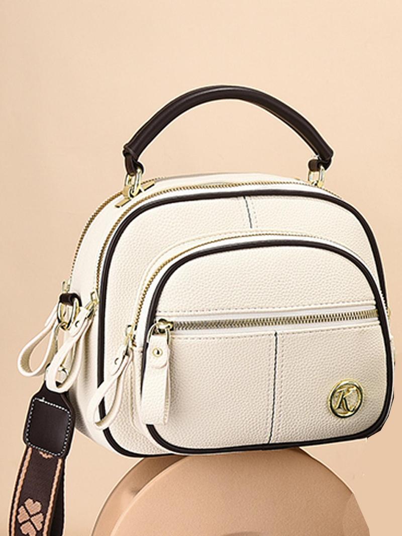 Product Introduction of Women's Fashionable Letter Label Decorated Handbag, Simple Plain Pu Leather Zipper Crossbody Bag for Daily Used, Casual Trendy Versatile High-quality Daily Commuting Bag, Girl Fashionable Shopping Bag 4
