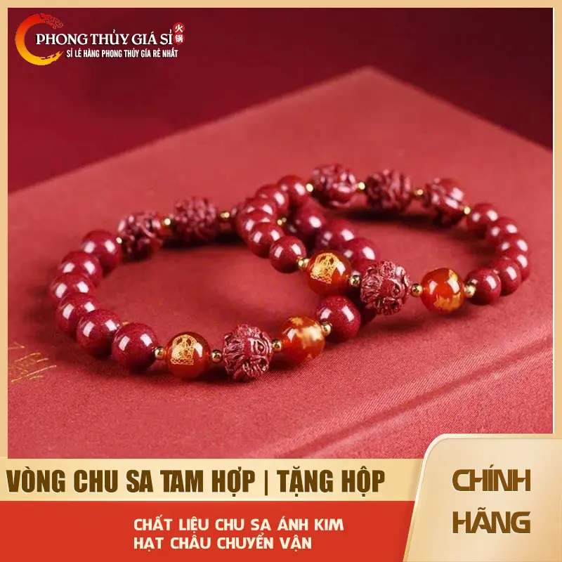 Vòng tay Chu Sa Tam Hợp bổn mệnh 12 con giáp Lục Hợp-Tài Lộc, Bình An, May Mắn