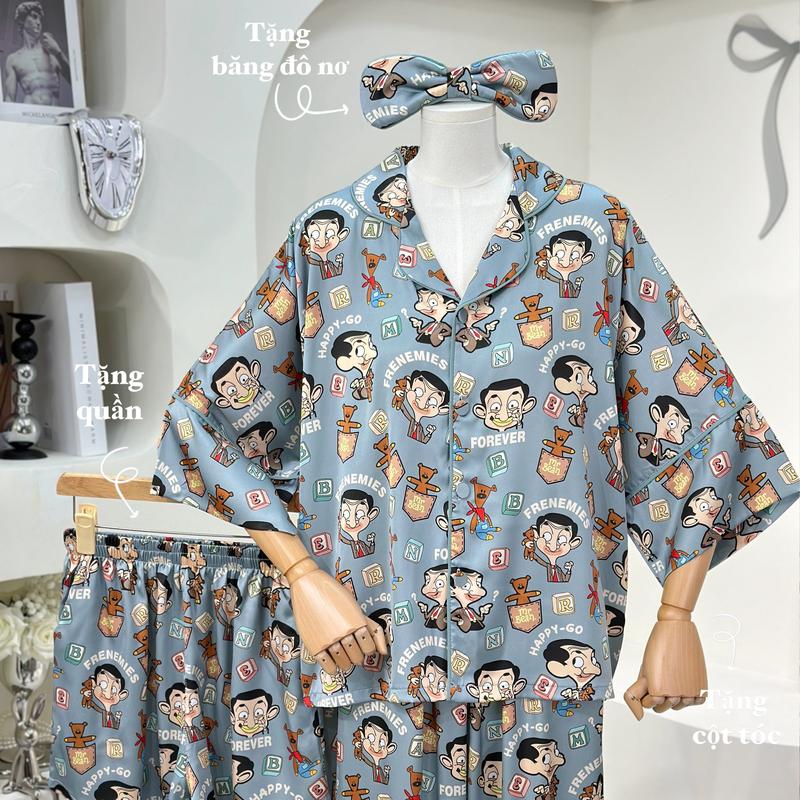 COMBO TT4 MÃ 40 BIGSIZE 1 Áo 2 QUẦN  Set Pijama Lụa Latin CÁNH DƠI LỬNG  (40-75kg)