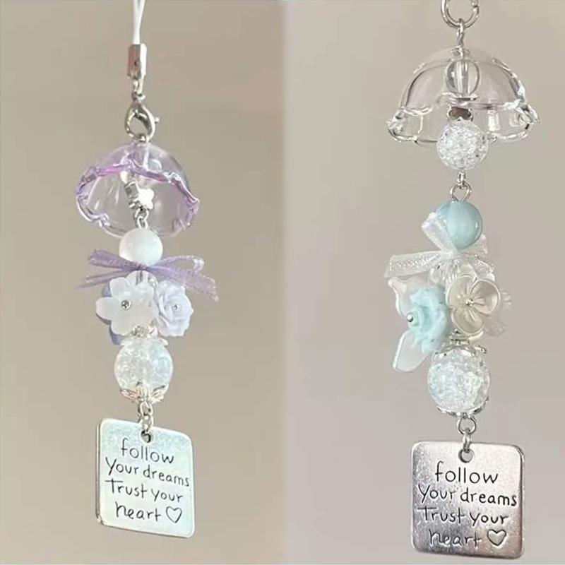 Dây đeo điện thoại chuông gió hình sứa yêu tinh tai nghe đính hạt mặt dây chuyền thời trang độc đáo