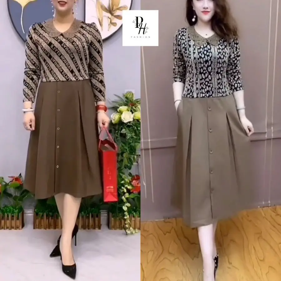 Set đầm trung niên cho mẹ, Áo kiểu tay dài phối chân váy dự tiệc sang trọng mã SET03