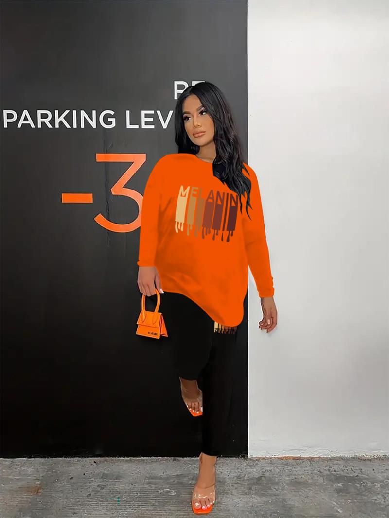 Product Introduction of Two-Piece Set Women's Graphic Print Long Sleeve Tee & Skinny Pants Set, Casual Round Neck T-shirt & Trousers, Spring & Fall Clothes, Women's Co-ord Sets 9