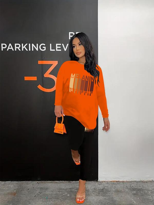Two-Piece Set Women's Graphic Print Long Sleeve Tee & Skinny Pants Set, Casual Round Neck T-shirt & Trousers, Spring & Fall Clothes, Women's Co-ord Sets 8