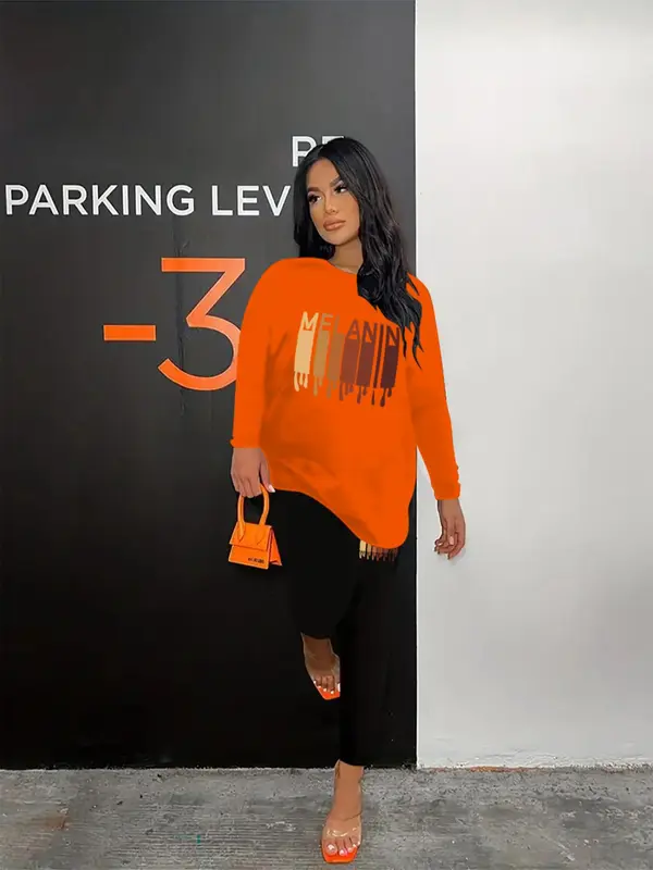 Two-Piece Set Women's Graphic Print Long Sleeve Tee & Skinny Pants Set, Casual Round Neck T-shirt & Trousers, Spring & Fall Clothes, Women's Co-ord Sets 8