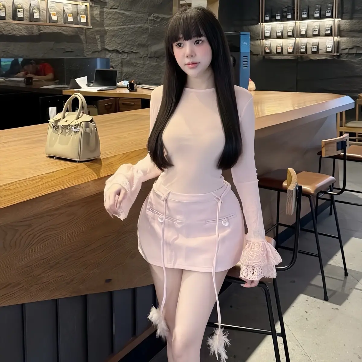 Set Váy Body Áo Nhúng Giấy kèm Chân Váy Tuyết Mưa Phối Tay Ren Sang Chảnh [SUNFLOWER SHOP] Nữ Women Top