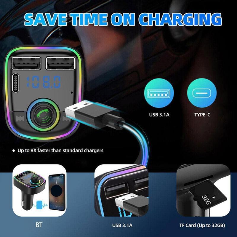 Trasmettitore FM Bluetooth 5.0 Per Auto, Con Ricarica Veloce PD Tipo-C E Dual USB 3.1A, Vivavoce Con Riduzione Rumore, Lettore MP3 - 4