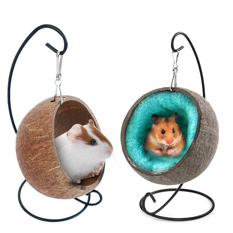 Picture Idea: Hamster Coconut Shell Hanging Hammock Nest Bed Hideout With Stand