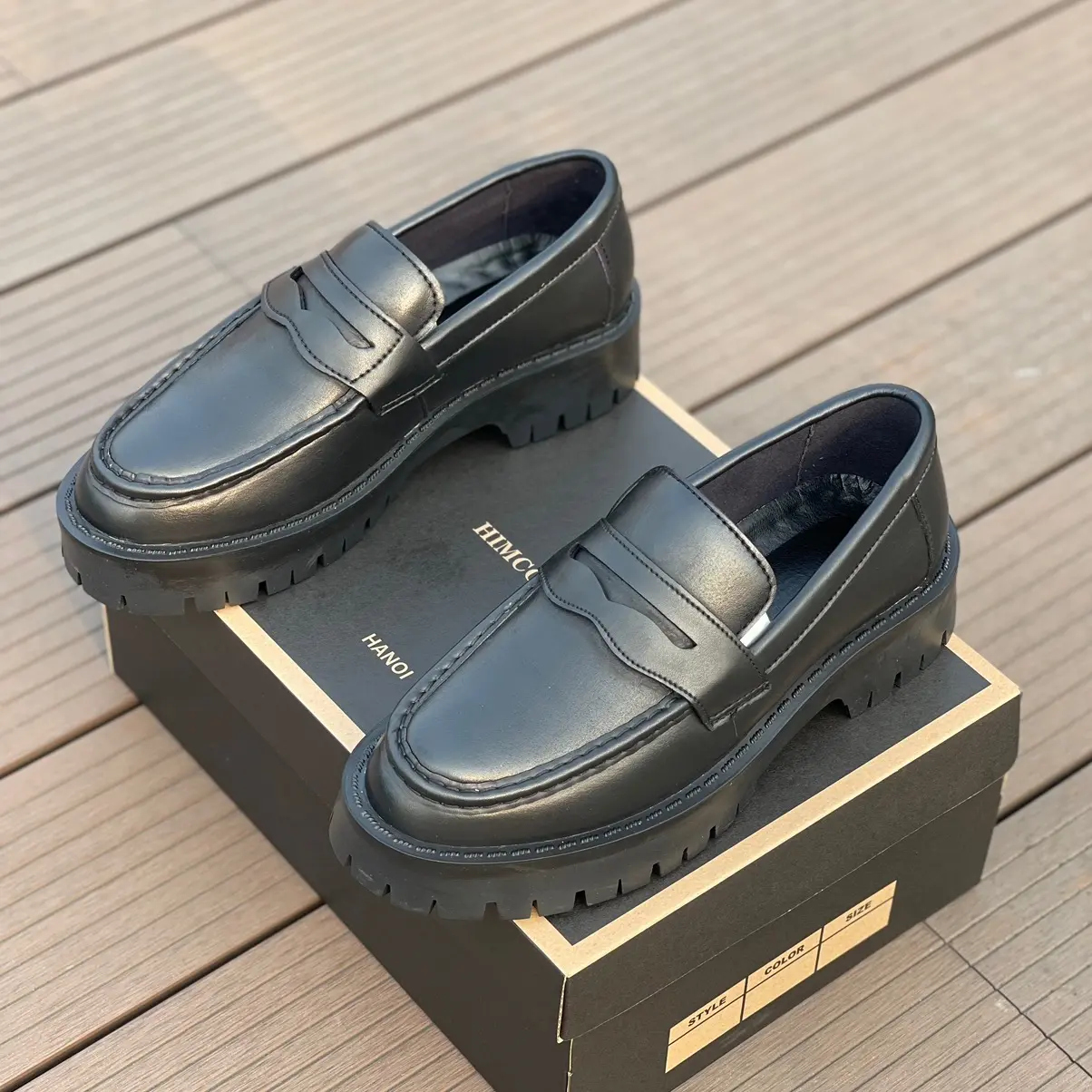 Giày Chunkky loafer đế cao 5cm da sít Mũi tròn tăng chiều cao