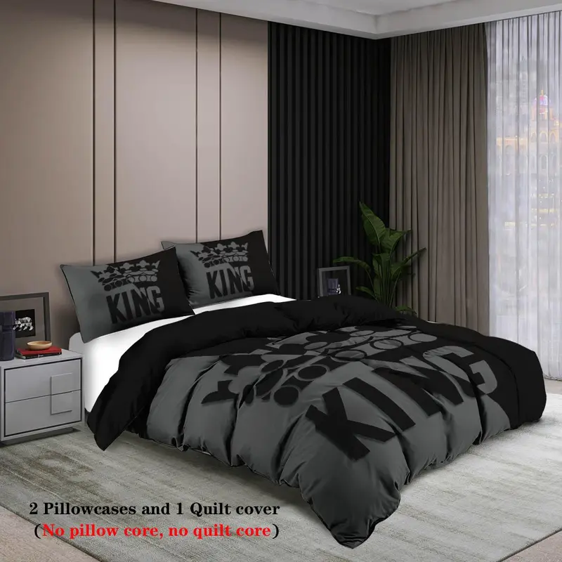 Crown Letter Print Bedding Set, 3 Counts/set Including 1 Duvet Cover & 2 Pillowcase, Soft Comfortable Bedding Set for Home Bedroom 2