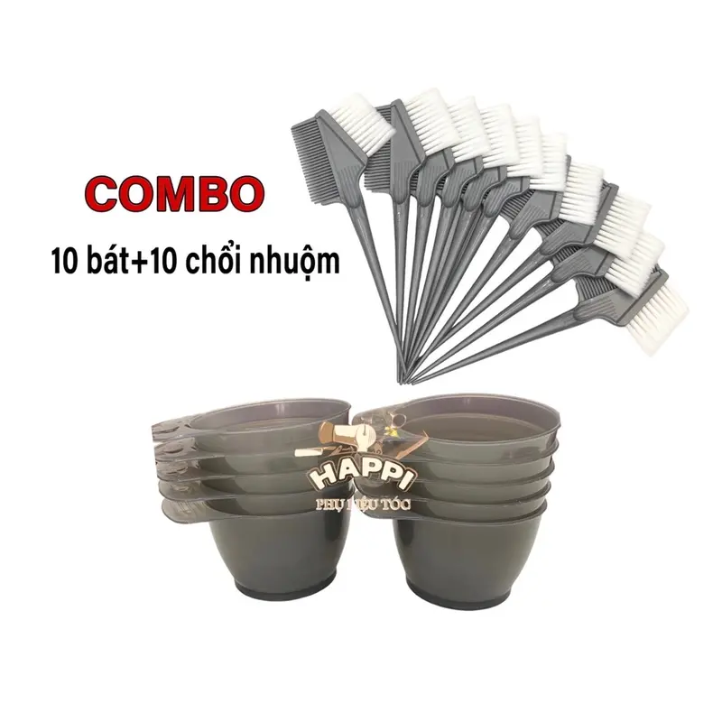Combo 10 bát 10 chổi nhuộm tóc cao cấp chuyên nghiệp, bát chổi vào thuốc làm tóc 0