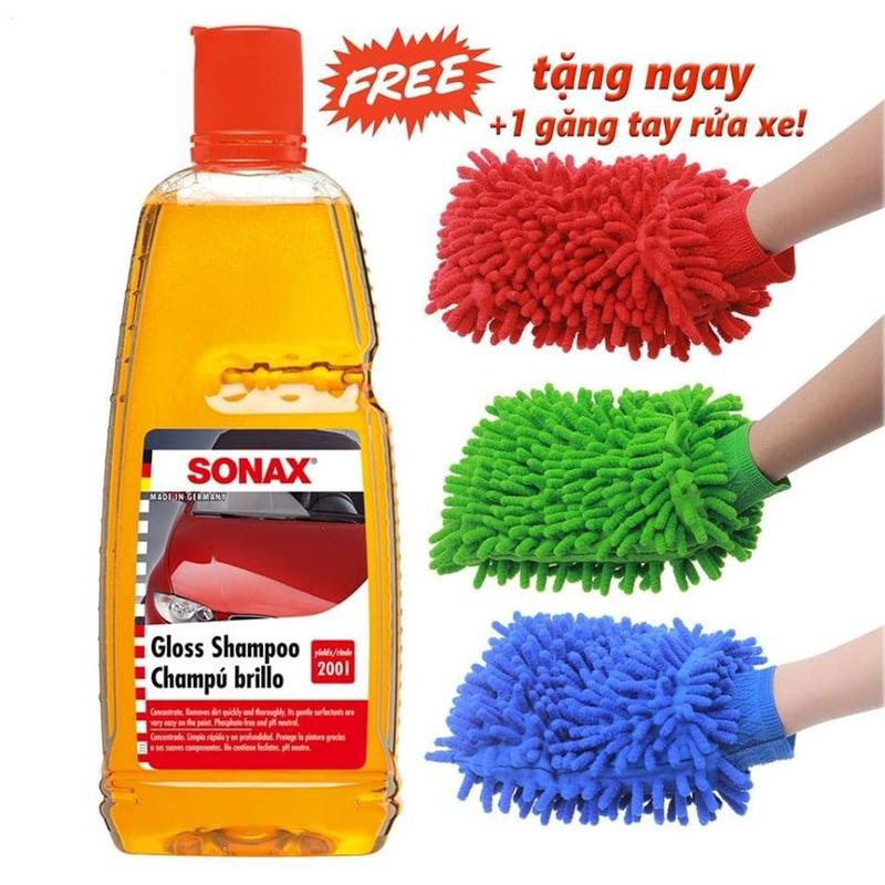  Nước rửa xe Sonax Gloss Shampoo chai 1L x abong combo  nước 